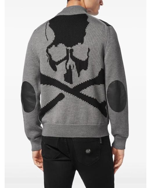 Philipp Plein Gray Skull Bomber Jacket for men