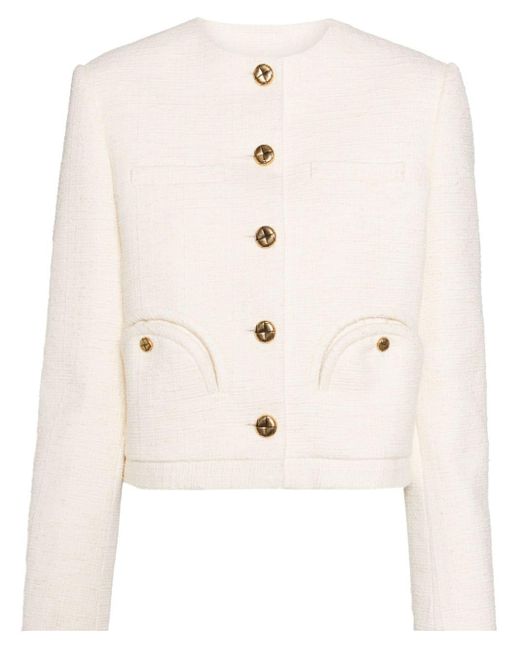 Blazé Milano Collarless Tweed Jacket Natural
