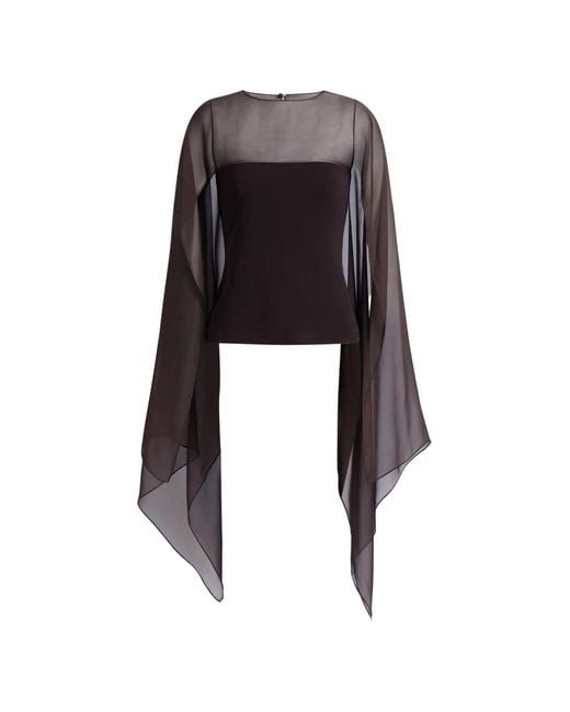 Alberta Ferretti Black Sheer-Cape Top