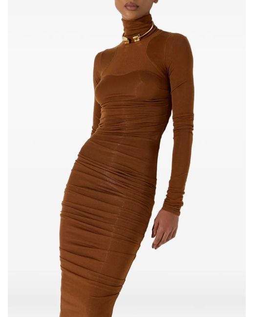 Elisabetta Franchi Brown Long-Sleeves Midi Dress
