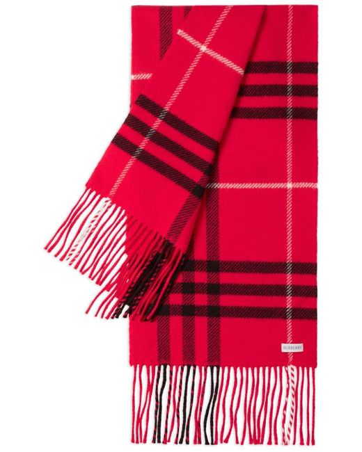 Burberry Red Check-print Wool-cashmere Scarf