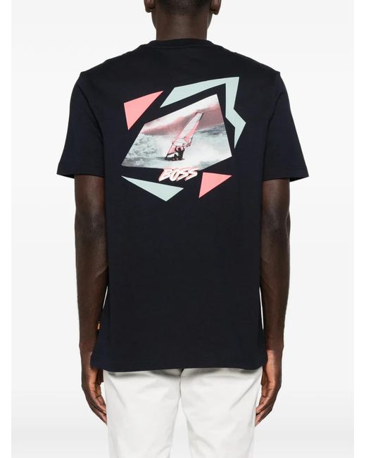 Boss Black Cotton-Jersey T-Shirt With Printed Artwork for men