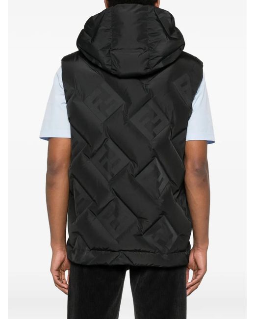 Fendi Black Ff-Jacquard Hooded Gilet for men