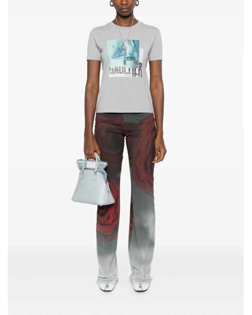 Jean Paul Gaultier Purple Rose-Print Mesh Trousers