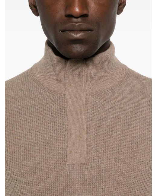 Canali Brown High-Neck Half-Zip Sweater for men