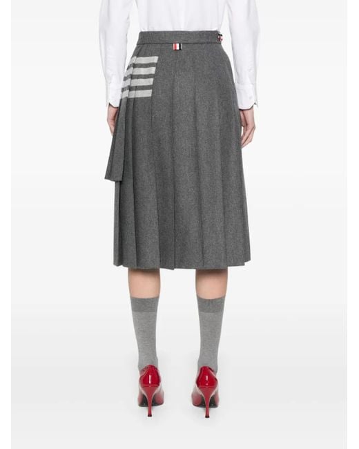 Thom Browne 4 Bar Stripes Geplooide Midi-Rok in het Gray