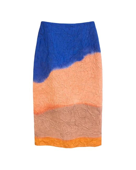 Ulla Johnson Blue Inez Satin Midi Pencil Skirt