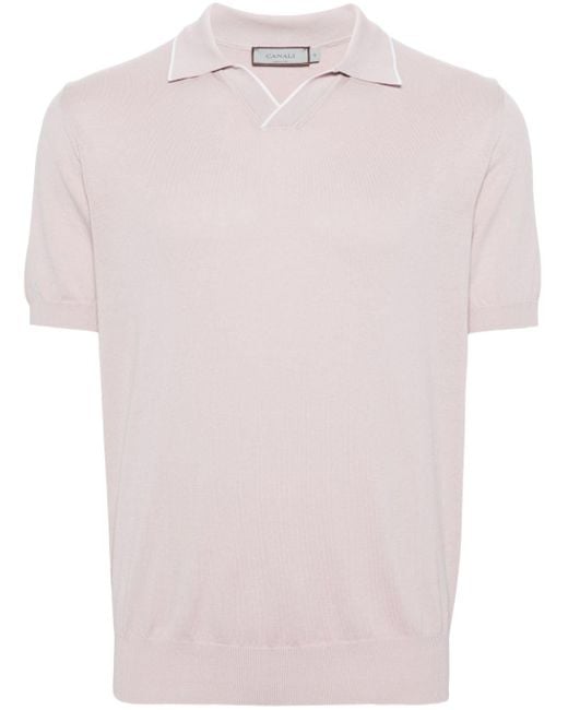 Canali Pink Fine-knit Polo Shirt for men