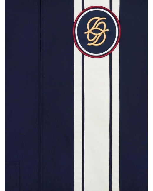 Drole de Monsieur Blue Stripe-Pattern Logo-Patch Jacket for men
