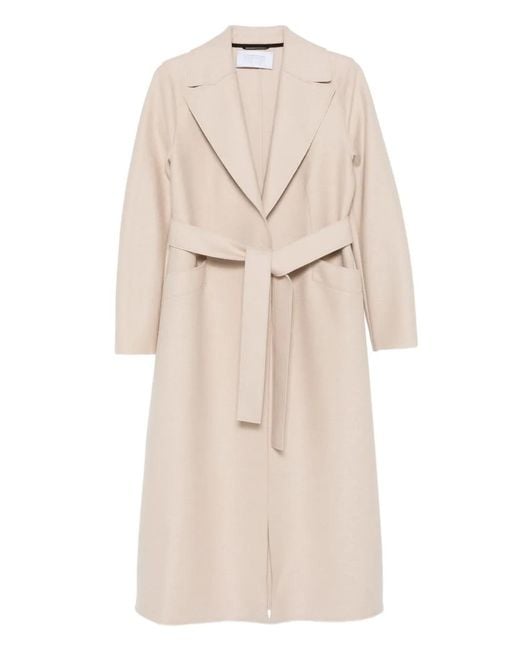 Harris Wharf London Natural Belted Notched-Lapels Coat