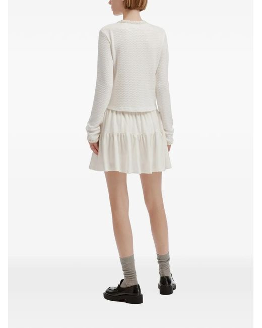 B+ AB White Sequin-Embellished Ruffled Cardigan And Skirt Set