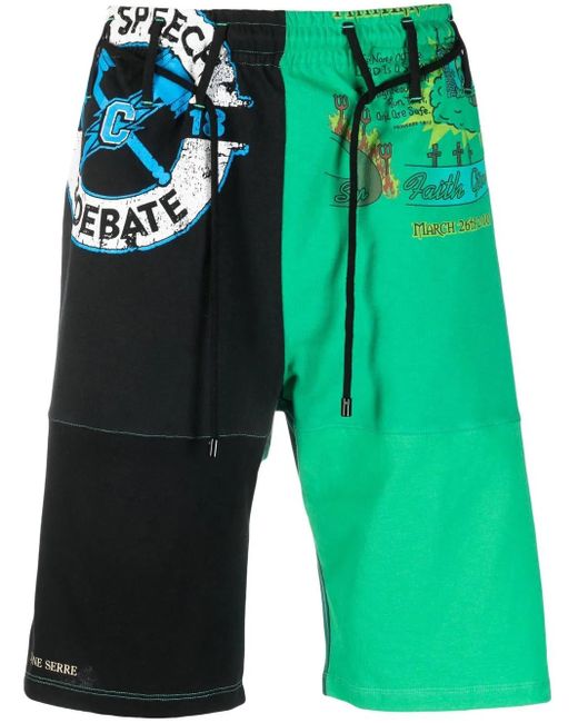 MARINE SERRE Green Graphic-Print Track Shorts for men