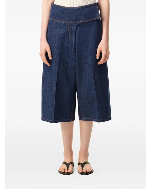 AMI Blue Cotton Wrapped Belted Bermuda Shorts