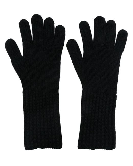 Fabiana Filippi Black Ribbed Merino Wool Gloves