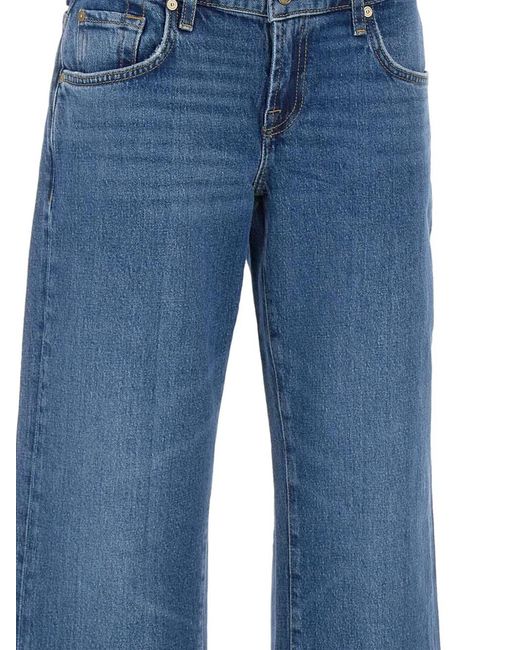 7 For All Mankind Blue Five-Pocket Straight-Leg Jeans