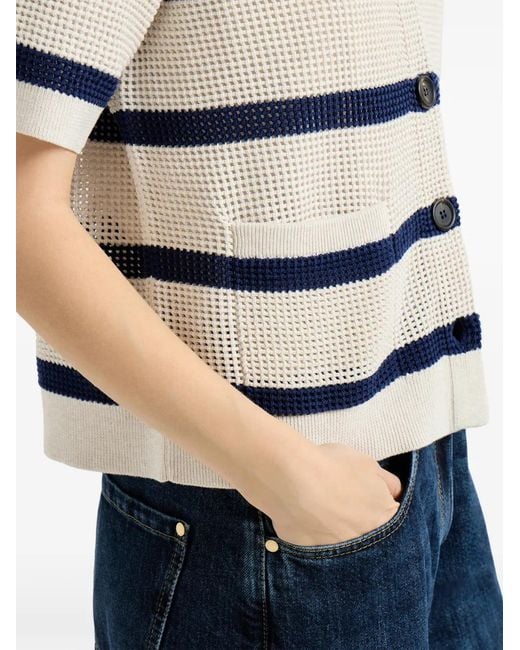 Brunello Cucinelli Gray Striped Open-Knit Sweater