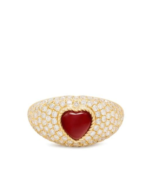 Yvonne Léon Pink 9K Mini Bague Dôme Coeur Diamond And Agate Ring