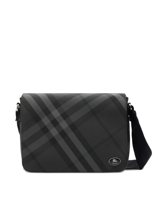 Burberry Black Grid Messenger Bag for men
