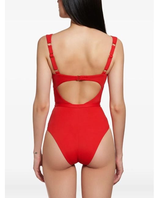 Noire Swimwear Red Belted Ruched Balconette Swimsuit