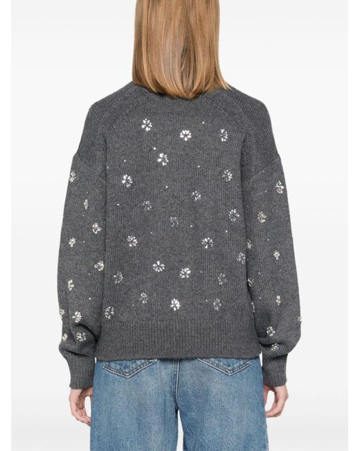 Maje Gray Rhinestone-Embellished Sweater