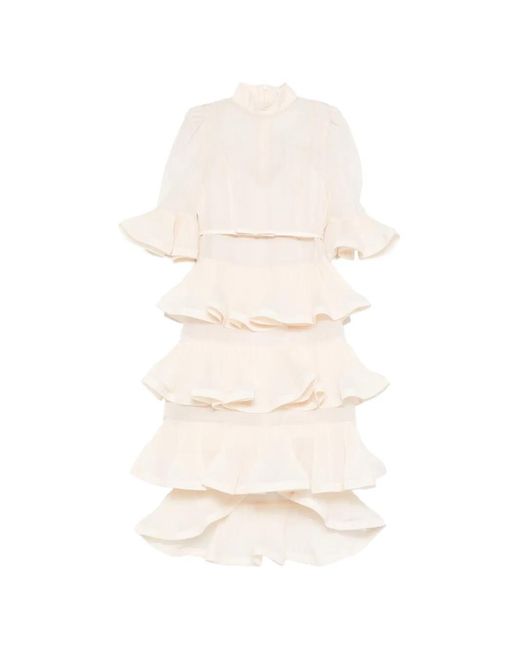 Zimmermann White Ruffled Layered Midi Dress