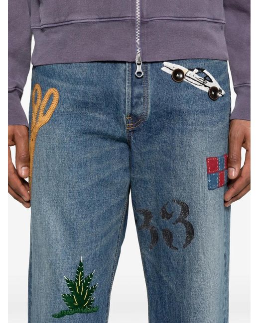 KHOKI Blue K14 Embroidery-Appliqué Jeans for men