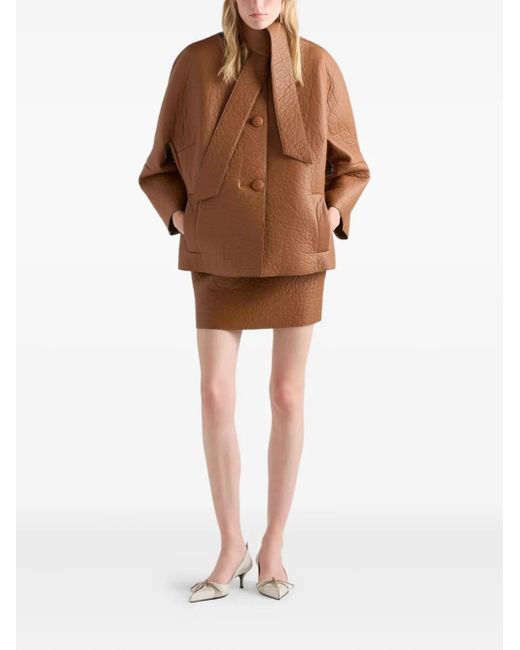 Prada Brown Scarf-Detail Leather Jacket