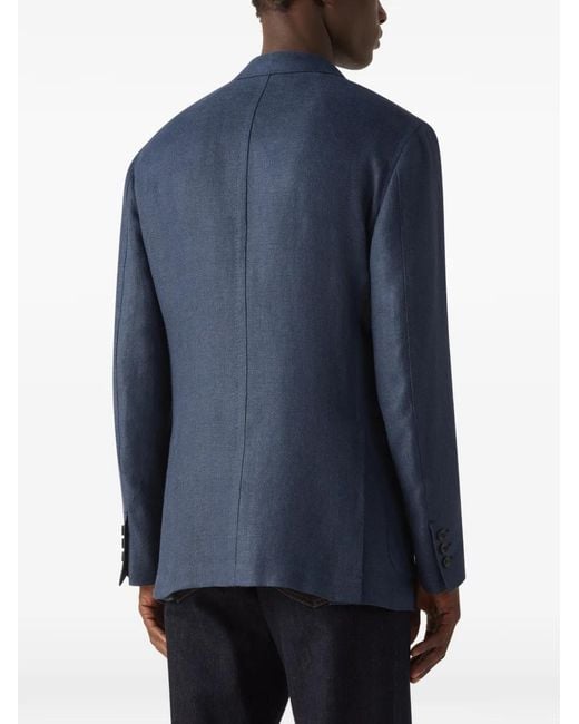 Zegna Blue Crossover Linen Jacket for men