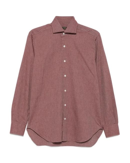 メンズ Barba Napoli ヘリンボーン シャツ Purple