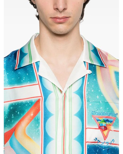 Casablanca Blue Galaxy Court Geometric-print Silk Shirt for men
