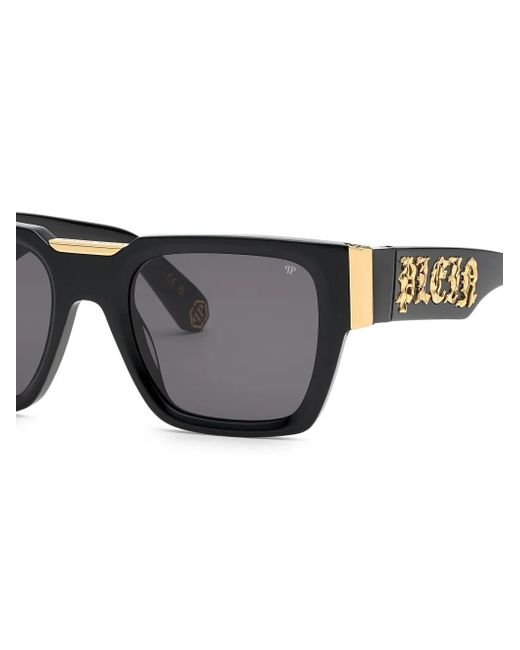 Philipp Plein Gray Logo-Plaque Square-Frame Sunglasses