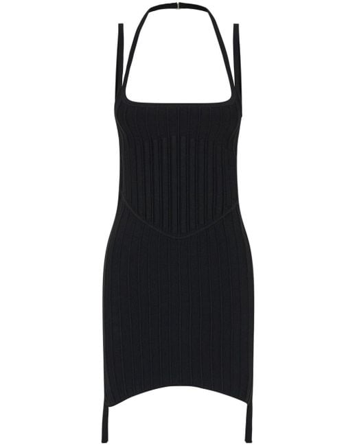 Dion Lee Black Corset-style Ribbed Minidress