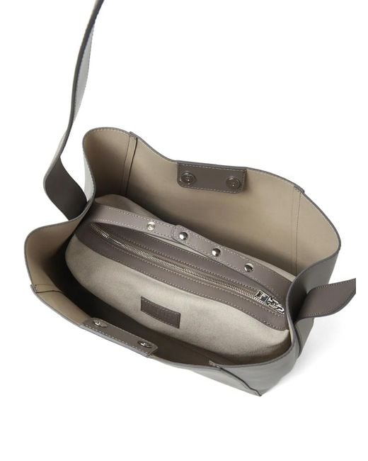 Peserico Gray Logo Leather Shoulder Bag