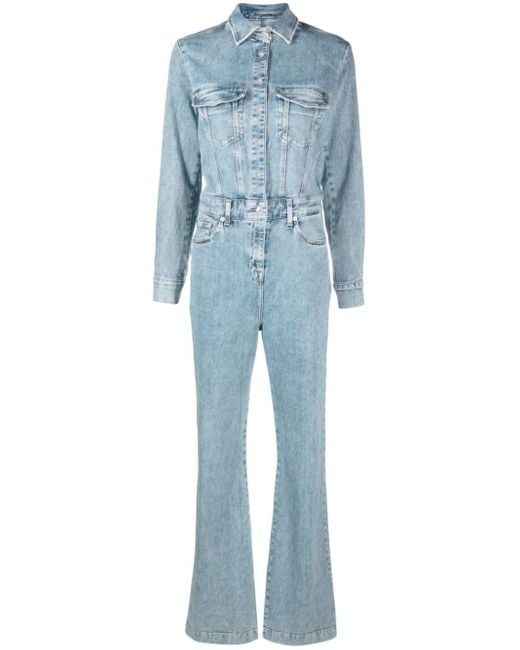 7 For All Mankind Blue `Luxe Jumpsuit Morning Sky` Denim Jumpsuit