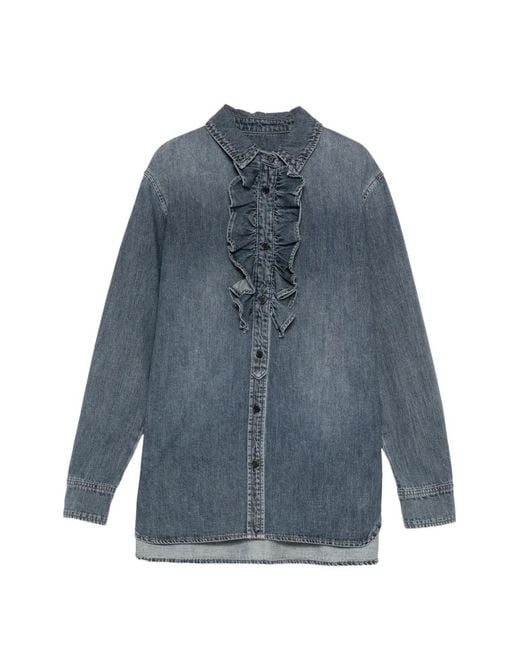 Juun.J Blue Ruffled Denim Shirt