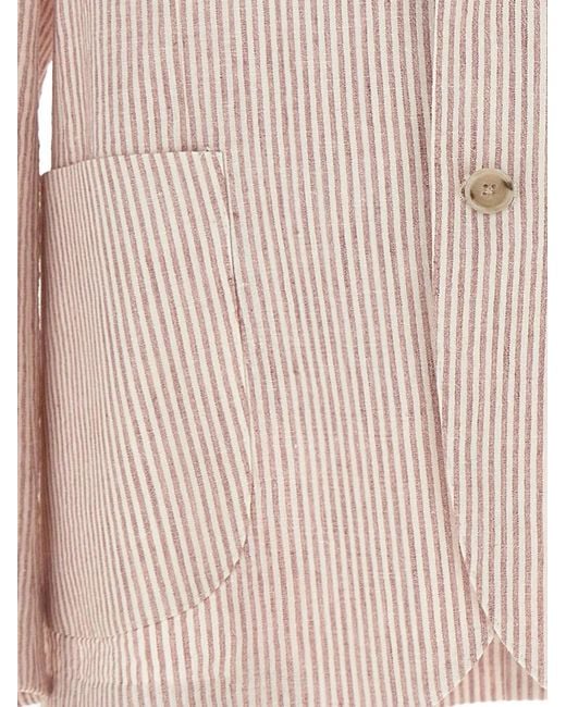 Barba Napoli Pink Easy J Striped Patch-Pocket Blazer for men