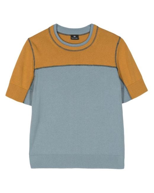 PS by Paul Smith Blue Contrast-stitching Colour-block Knitted Top