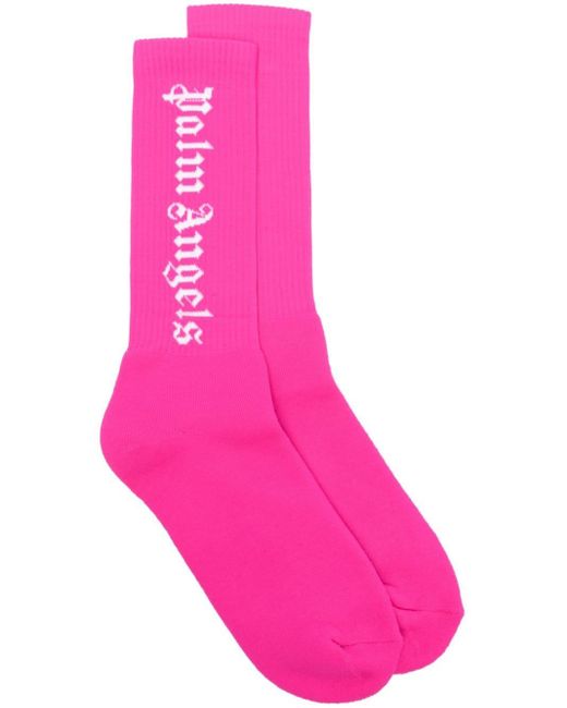 Palm Angels Pink Logo-intarsia Mid-calf Socks