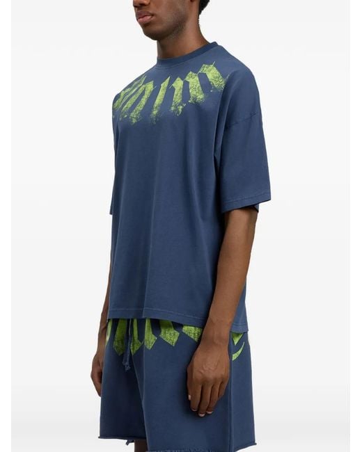 Palm Angels Blue Logo-Print T-Shirt for men