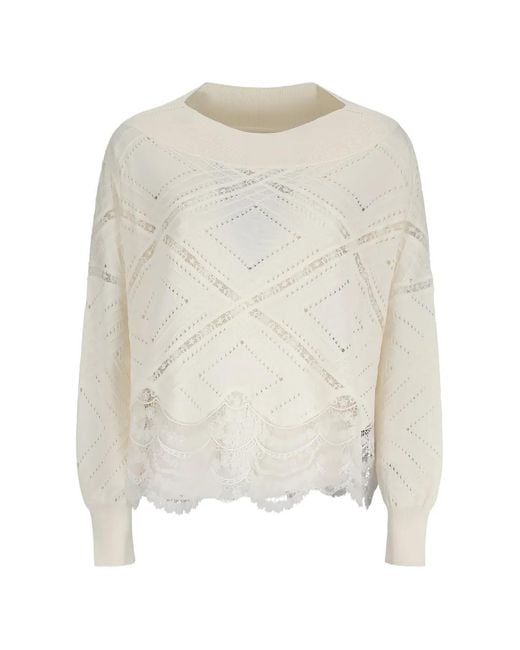 Ermanno Scervino White Lace-Trimmed Sweater