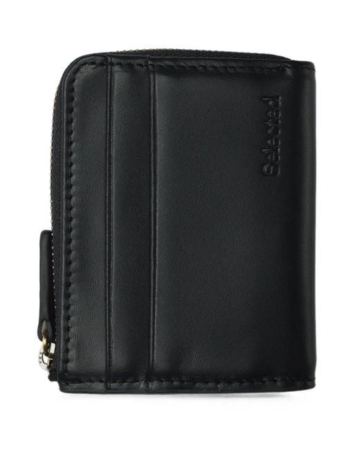 SELECTED Black Zipped Leather Wallet for men