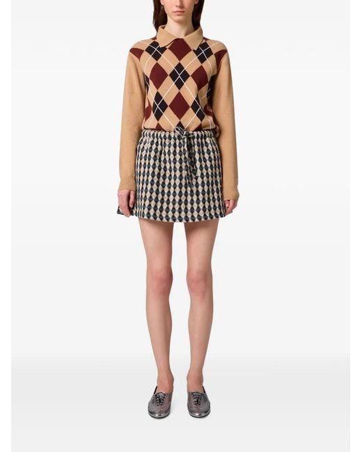 MSGM Black Argyle-Pattern Drawstring Mini Skirt