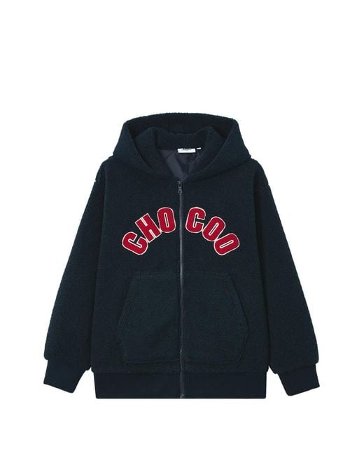 Chocoolate Blue Fleece Logo-Patch Hoodie
