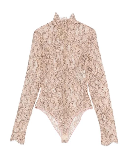 Valentino Garavani Natural Floral-Lace High-Neck Bodysuit