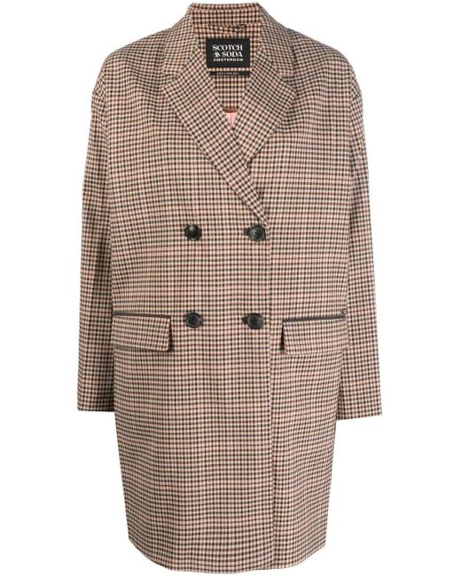 Scotch & Soda Checked Double-breasted Coat in Natural | Lyst