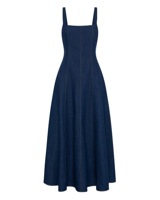 Nicholas Blue Square-Neck Denim Maxi Dress