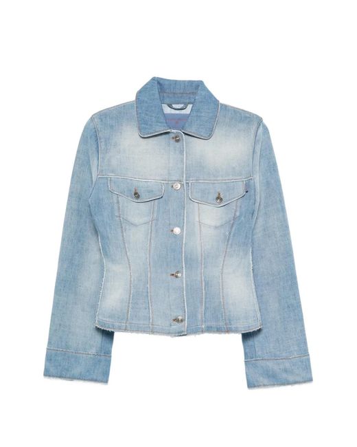 Ermanno Scervino Blue Panelled Raw-Edge Denim Jacket