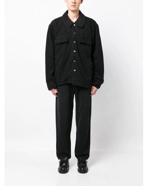 FOO AND FOO Black Buttoned Dyed Denim Jacket for men