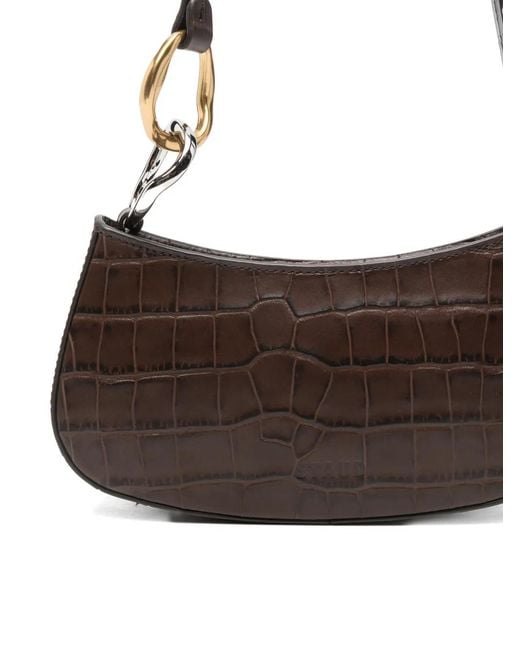 Staud Brown Ollie Crocodile-Effect Shoulder Bag