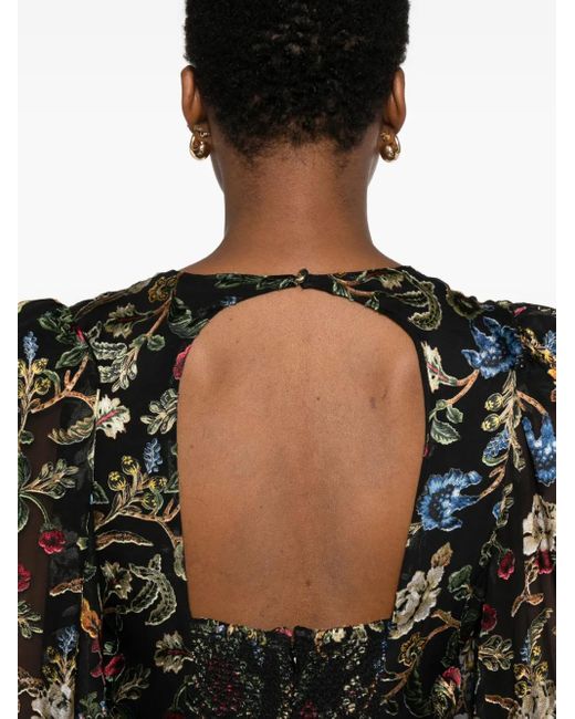 Alice + Olivia Black Asymmetrisches Kleid mit Blumen-Print